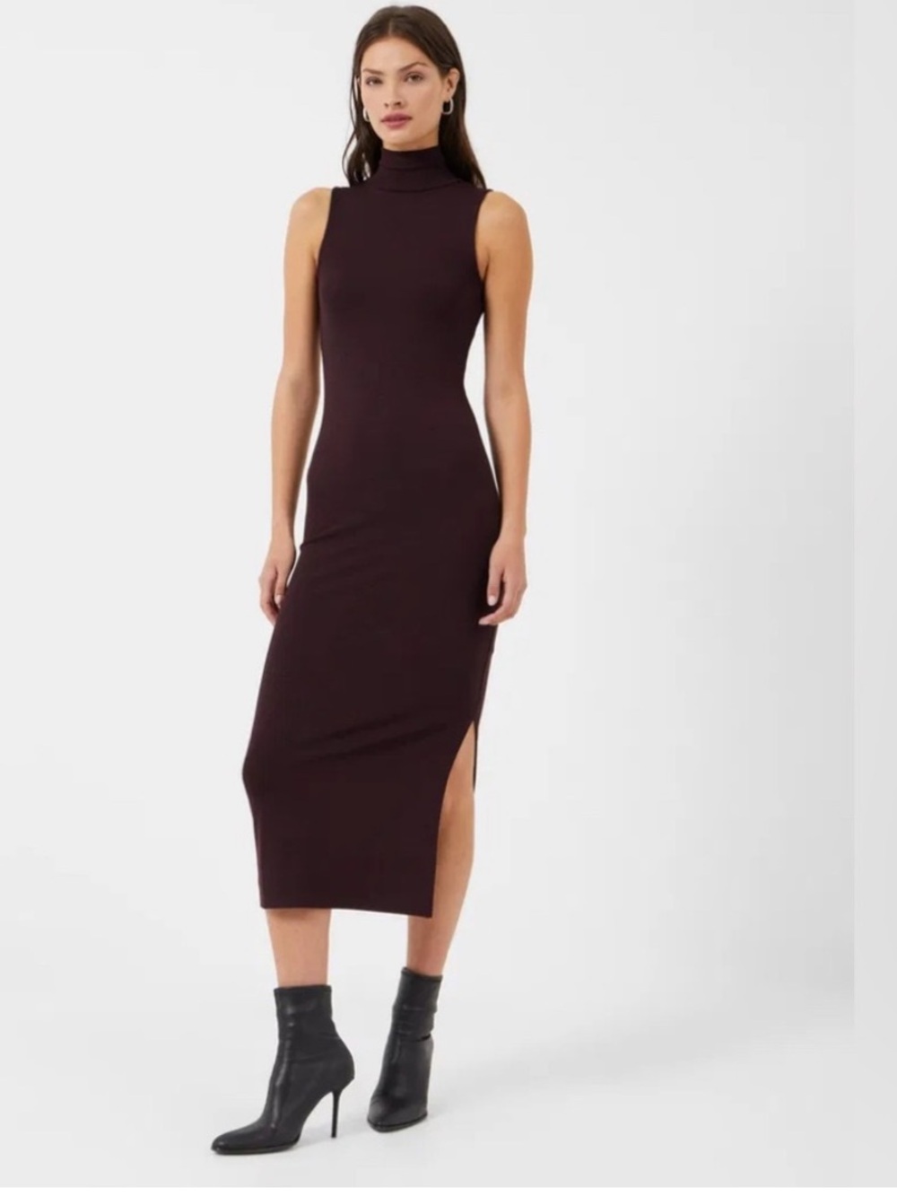 French Connection Sleeveless Turtleneck Maxi Dress in Dark Plum